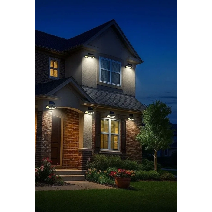 Üçlü Solar Led Projektör – Beyaz Işık – Sensörlü Dış Mekân Aydınlatma (5324)