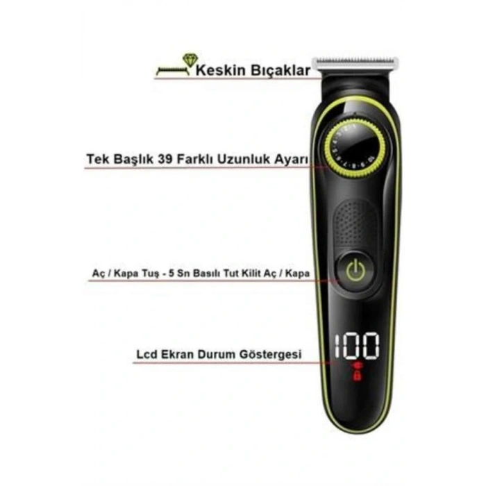 Unısex Çok Fonksiyonlu Bakım Seti Led Göstergeli Tıraş Makinesi Saç Sakal Vücut