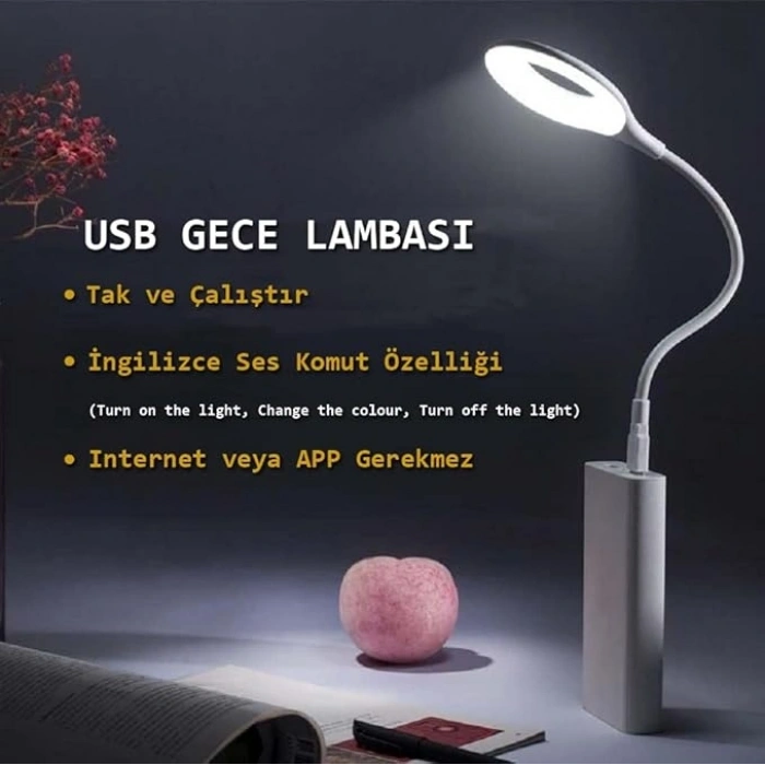 USB Girişli Sesli Komut Özellikli Akıllı LED Lamba Esnek Bükülebilir Masa ve Gece Lambası