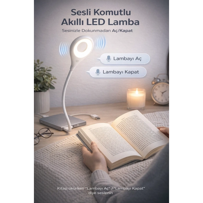 USB Girişli Sesli Komut Özellikli Akıllı LED Lamba Esnek Bükülebilir Masa ve Gece Lambası