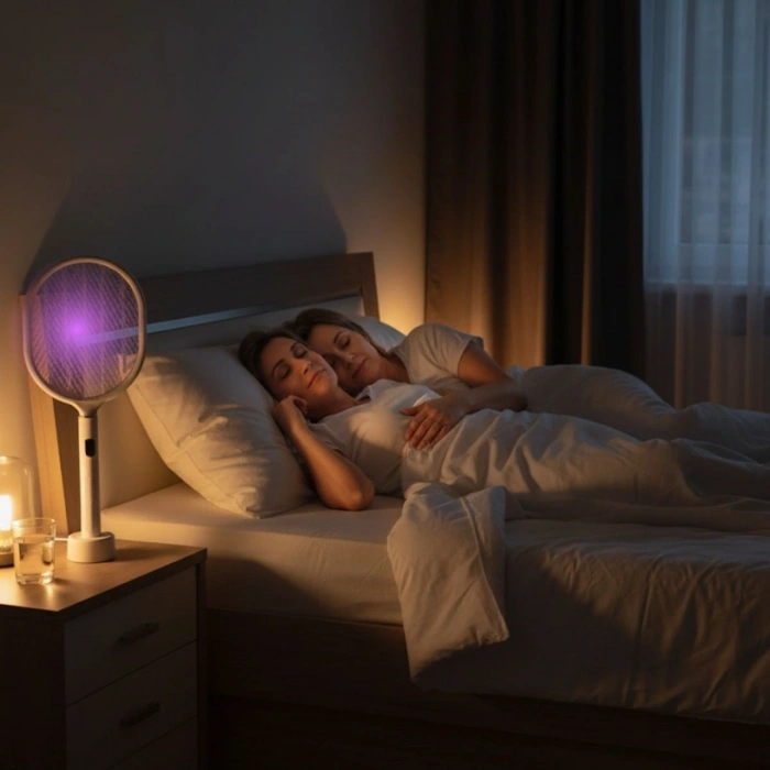 USB Şarjlı Beyaz Renk Kendiliğinden Standlı Şarj Göstergeli UV Işıklı Sinek Öldürme Raketi LTD-718 (5324)