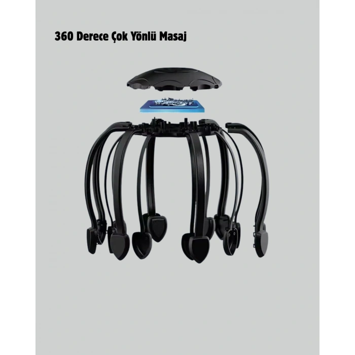 USB Şarjlı Kafa Masaj Aleti 3 Modlu 8 Başlıklı Stres Giderici