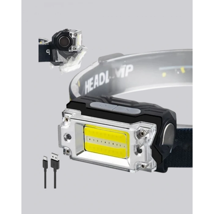 Usb Şarjlı Mini Led Kafa Feneri 50m Odak 150m Geniş Aydınlatm