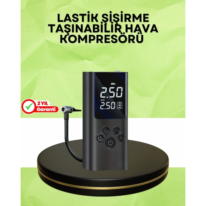 USB Şarjlı Taşınabilir Hava Kompresörü Dijital Ekranlı