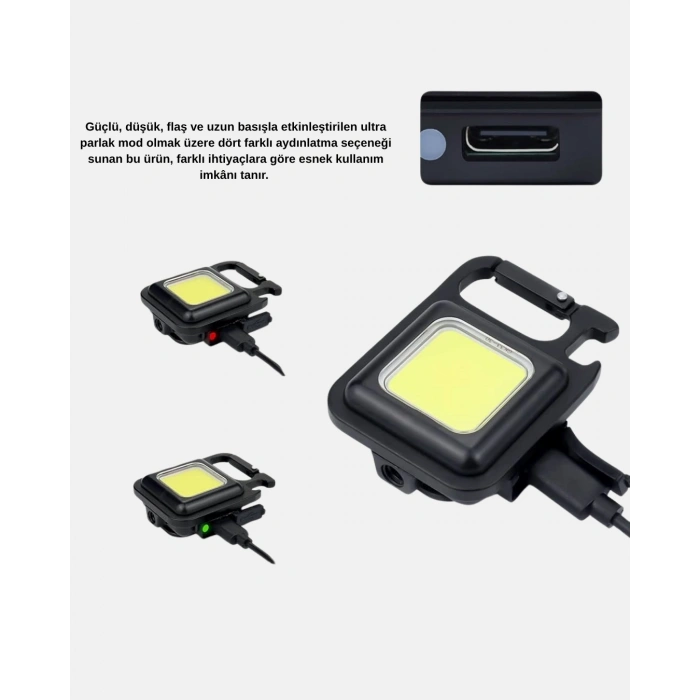 USB Type-C Şarjlı Mini Fener – Manyetik, Katlanabilir ve Şişe Açacaklı Tasarım