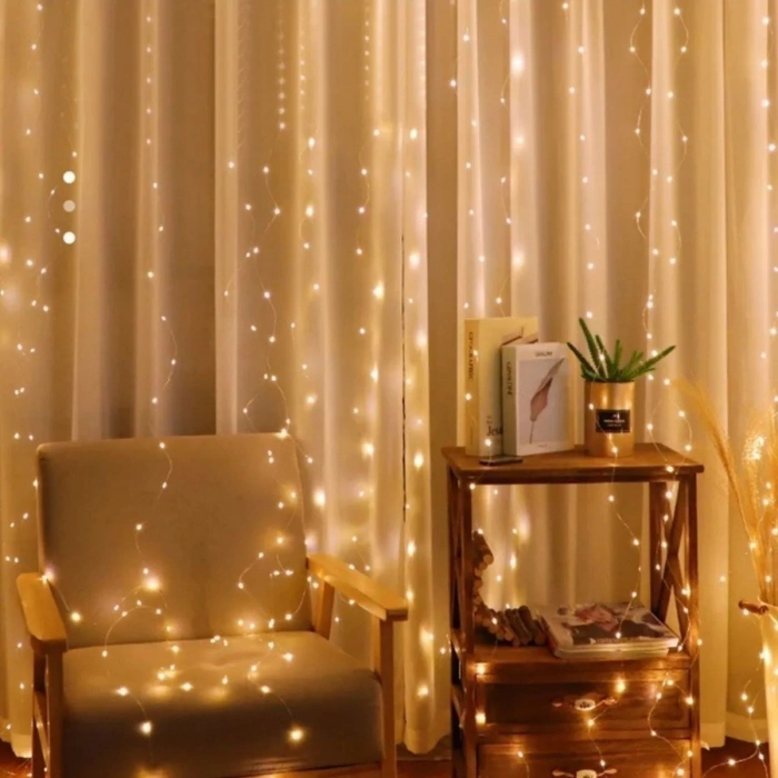 Uzaktan Kumandalı LED Perdeye Takılabilen Kancalı Işık Usb 3x3 Metre Peri Perde LED (5324)