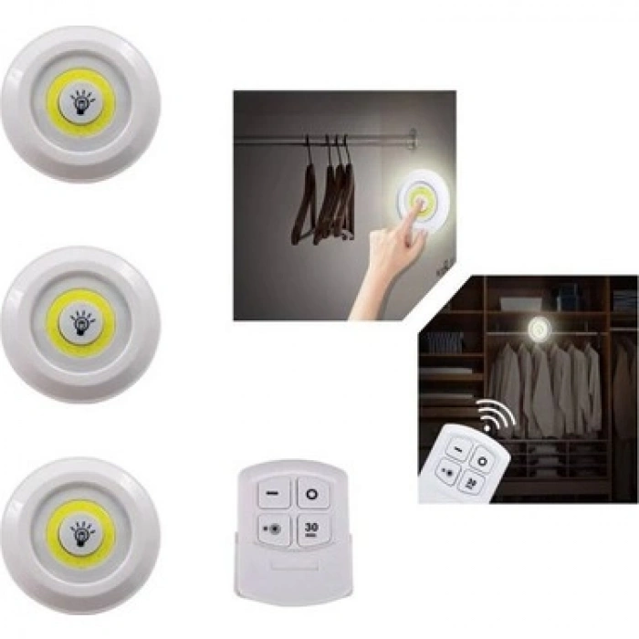 Uzaktan Kumandalı Yapışkanlı 3’lü Led Spot Lamba (5324)