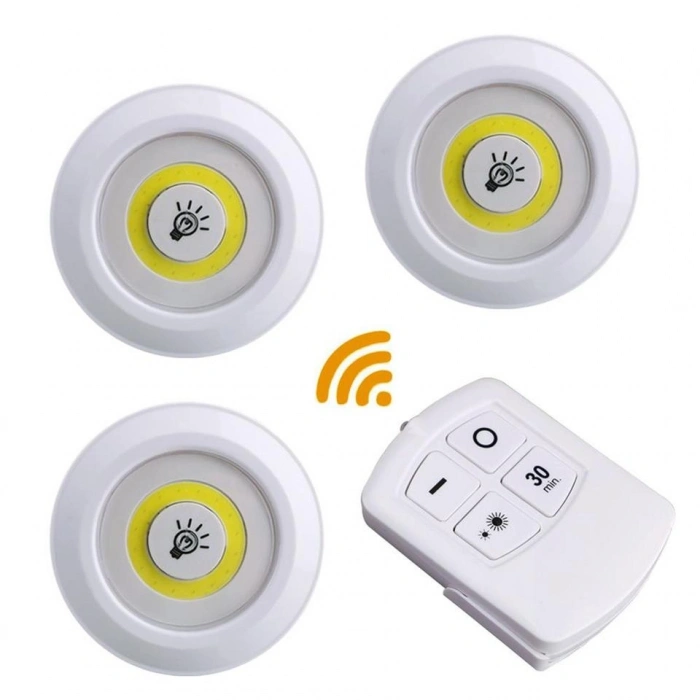 Uzaktan Kumandalı Yapışkanlı 3’lü Led Spot Lamba (5324)