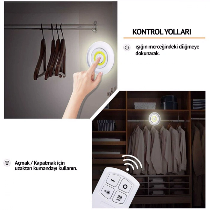Uzaktan Kumandalı Yapışkanlı Led Spot Lamba (5324)