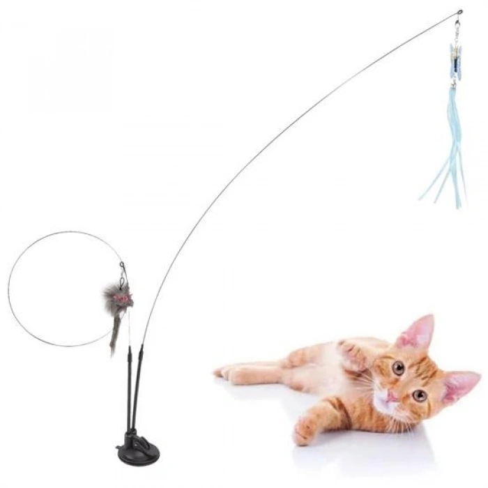 Vantuzlu Tüylü Zilli Olta Kedi Oyuncağı (5324)