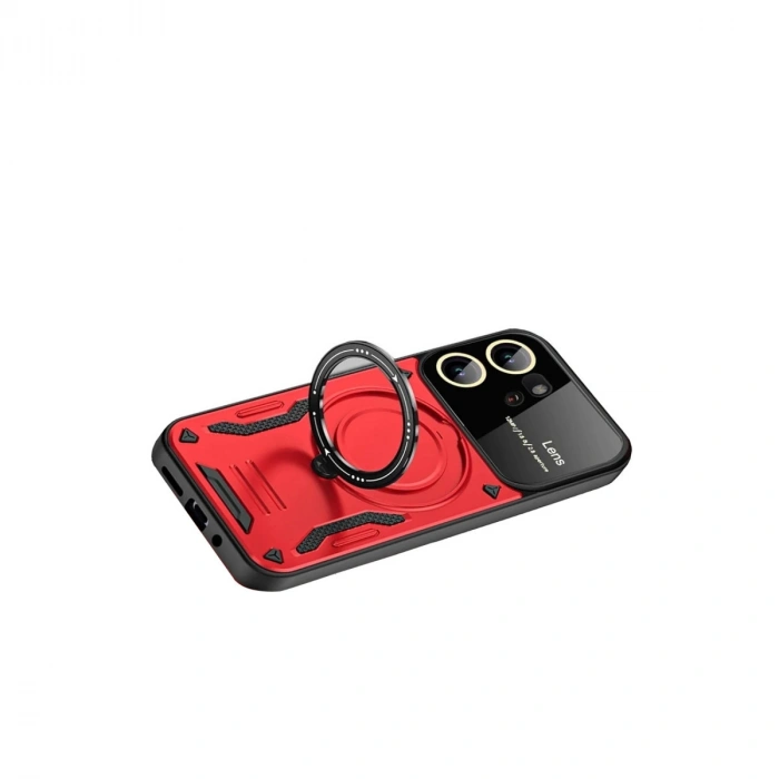 Vivo Y16 Kılıf Joy Lens Standlı Kapak - Kırmızı
