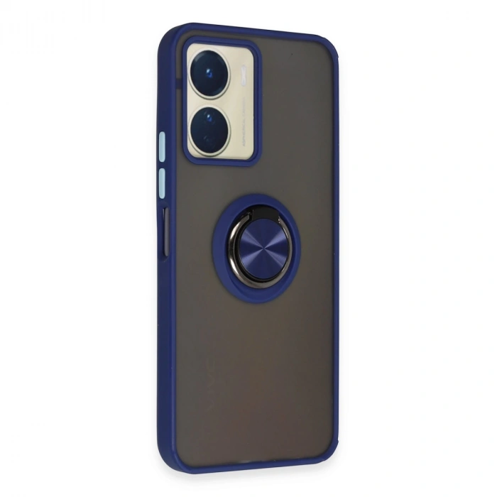 Vivo Y16 Kılıf Montreal Yüzüklü Silikon Kapak - Lacivert