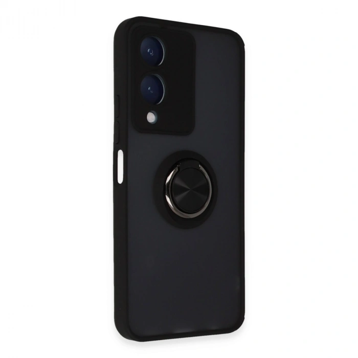 Vivo Y17s Kılıf Montreal Yüzüklü Silikon Kapak - Siyah