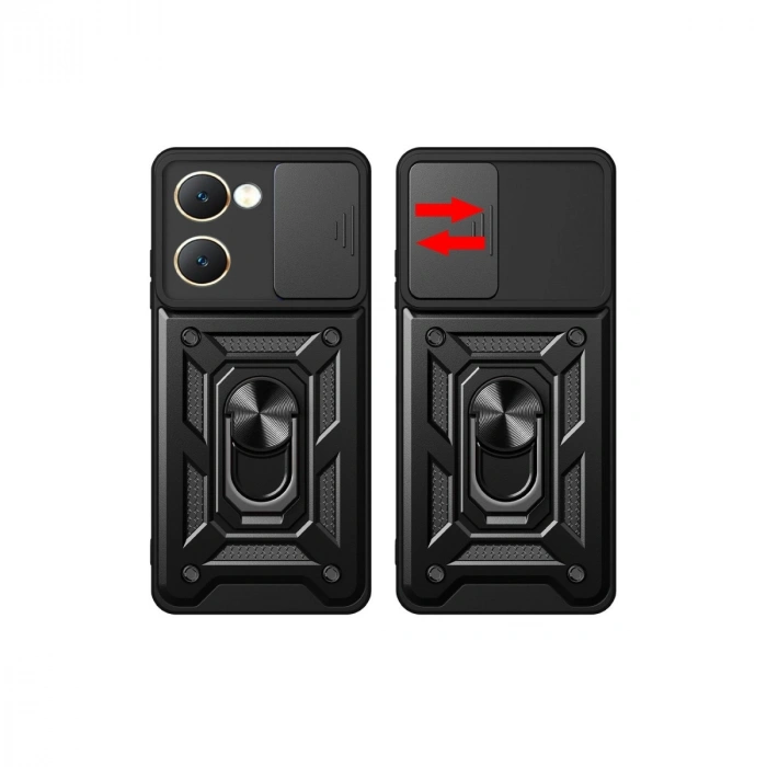 Vivo Y18 Kılıf Pars Lens Yüzüklü Silikon - Siyah