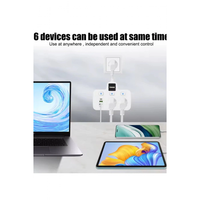 Vtn-503 Akım Korumalı Duvar Tipi Priz 2x Usb 2x Priz Typce 20w