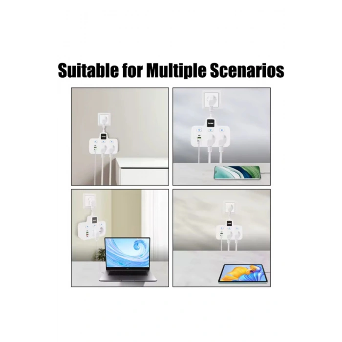 Vtn-503 Akım Korumalı Duvar Tipi Priz 2x Usb 2x Priz Typce 20w