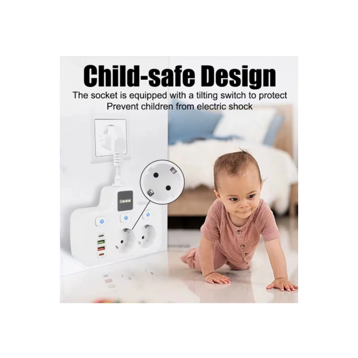 Vtn-503 Akım Korumalı Duvar Tipi Priz 2x Usb 2x Priz Typce 20w