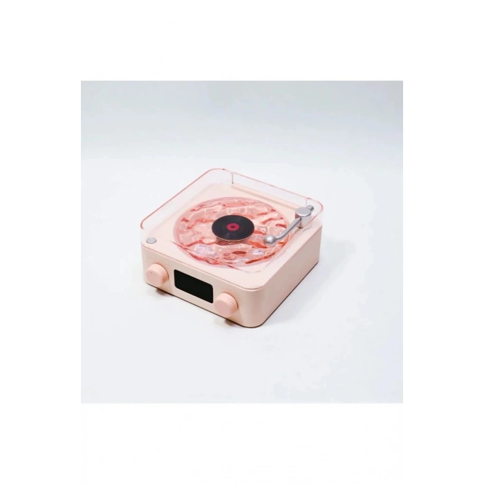 Waves Nostalji Plak Görünümlü Bluetooth Hoparlör 3d Ses Dalgası Retro Müzik Plak Pembe