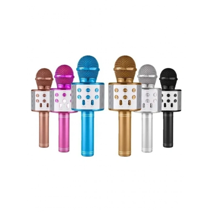 WİRELESS MİKROFON KARAOKE - HOPARLÖR USB ŞARJLI USB - TF - AUX RENKLİ KROM KAPLAMA PİL:800mAh - DC 5V BLS-25 (5324)