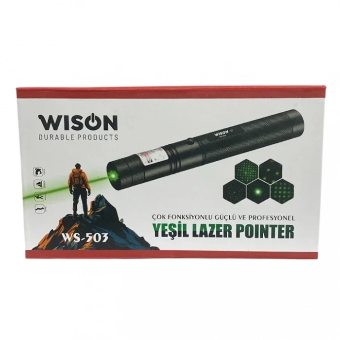 Wison WS-503 100MW 3.7V 3200 mAh Desen Başlıklı Şarjlı Yeşil Lazer Pointer (5324)
