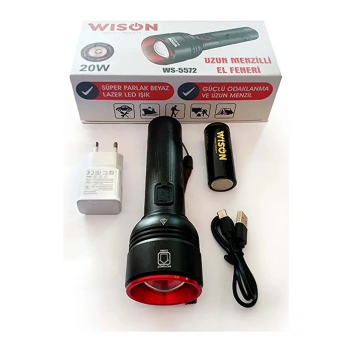 WISON WS-5572 20W Uzun Menzilli Şarjlı Metal El Feneri (5324)