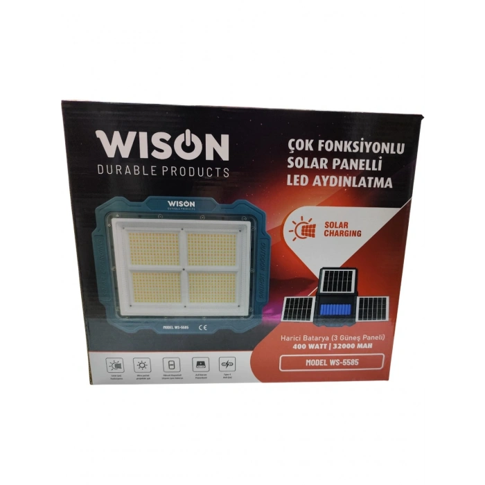 Wıson Ws-5585 Çok Fonksiyonlu 3 Solar Panelli 400w Spot Aydınlatma