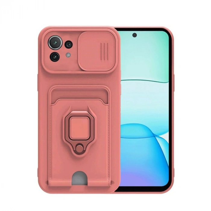 Xiaomi Mi 11 Lite Kılıf Zuma Kartvizitli Yüzüklü Silikon - Pembe