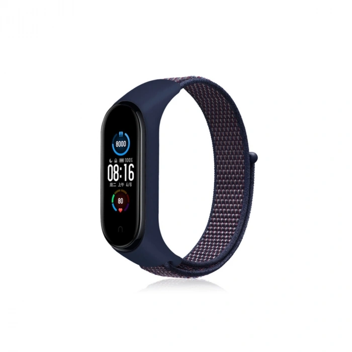 Xiaomi Mi Band 4 Hasırlı Cırtcırtlı Kordon (SAAT DEĞİLDİR) - Lacivert-mor
