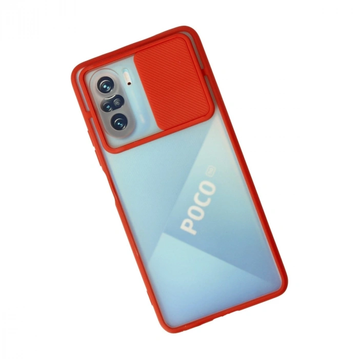 Xiaomi Poco F3 Kılıf Palm Buzlu Kamera Sürgülü Silikon - Kırmızı