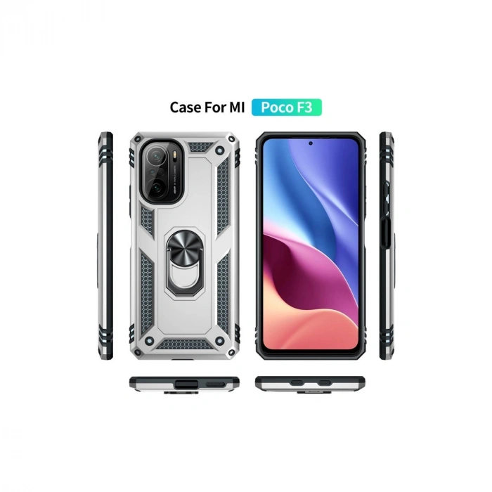 Xiaomi Poco F3 Kılıf Sofya Yüzüklü Silikon Kapak - Gümüş