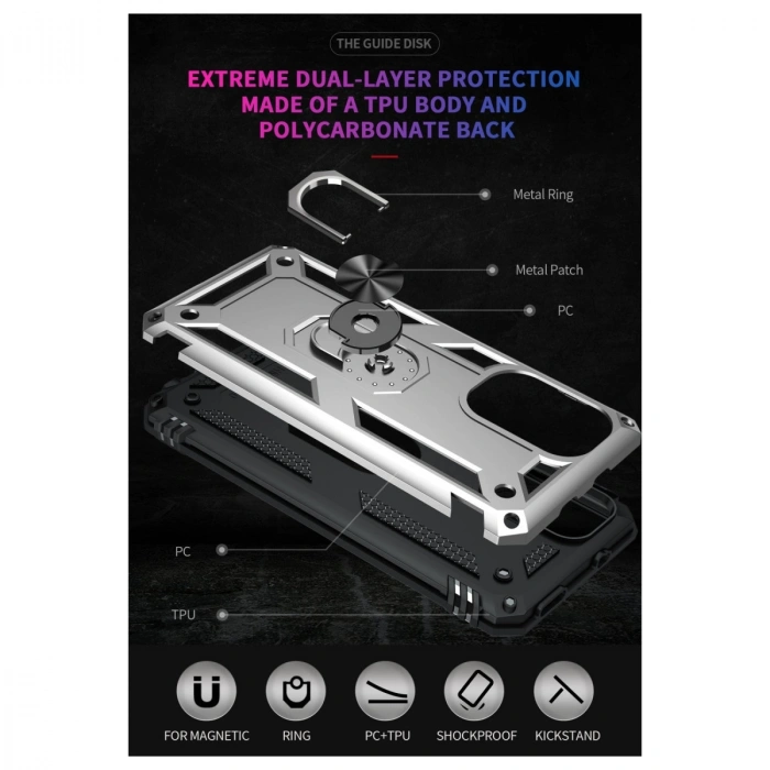 Xiaomi Poco F3 Kılıf Sofya Yüzüklü Silikon Kapak - Gümüş