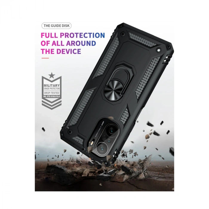 Xiaomi Poco F3 Kılıf Sofya Yüzüklü Silikon Kapak - Siyah