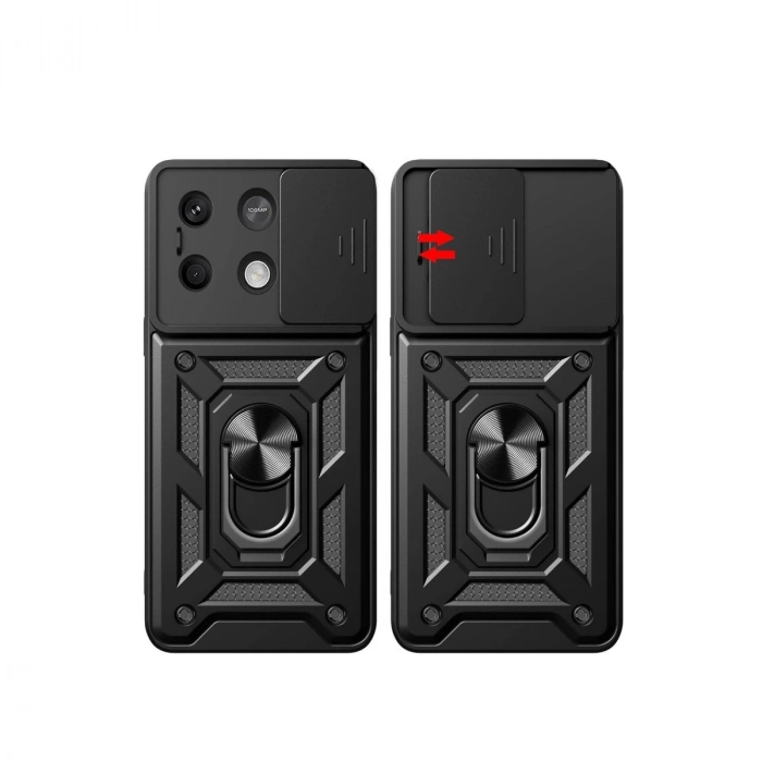 Xiaomi Poco M6 Pro 4g Kılıf Pars Lens Yüzüklü Silikon - Siyah