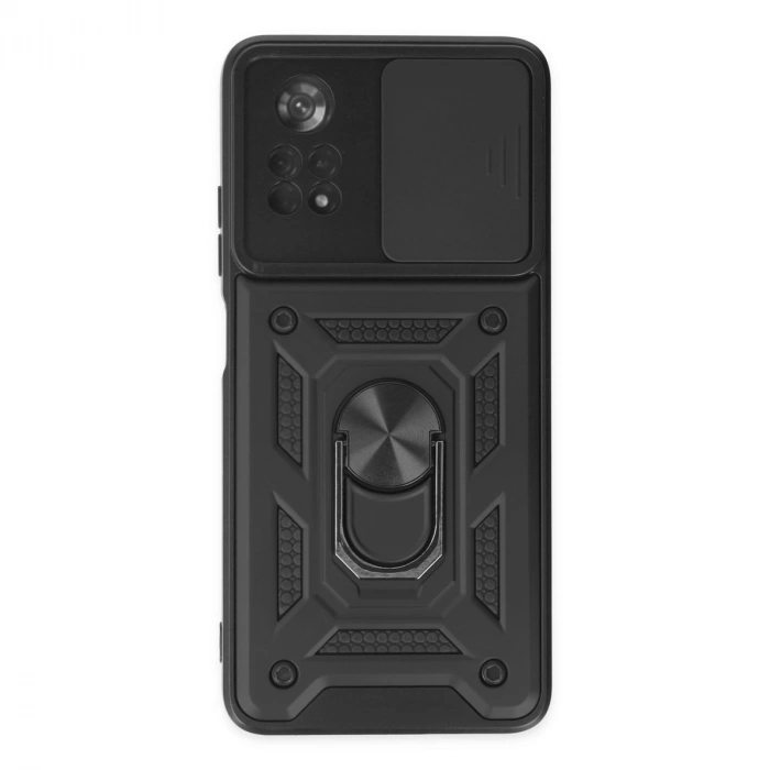 Xiaomi Poco X4 Pro 5g Kılıf Pars Lens Yüzüklü Silikon - Siyah