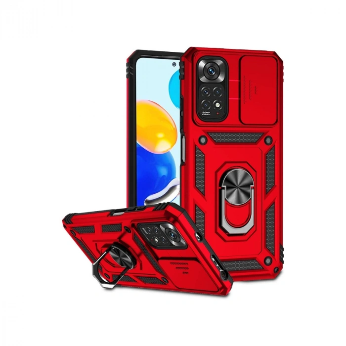 Xiaomi Redmi Note 11 Pro Kılıf Pars Lens Yüzüklü Silikon - Kırmızı