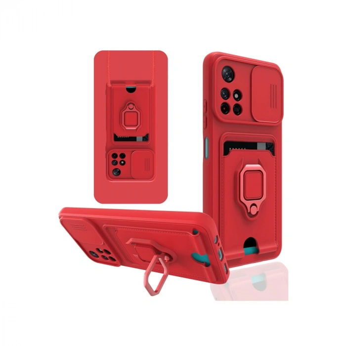 Xiaomi Redmi Note 11t Kılıf Zuma Kartvizitli Yüzüklü Silikon - Kırmızı