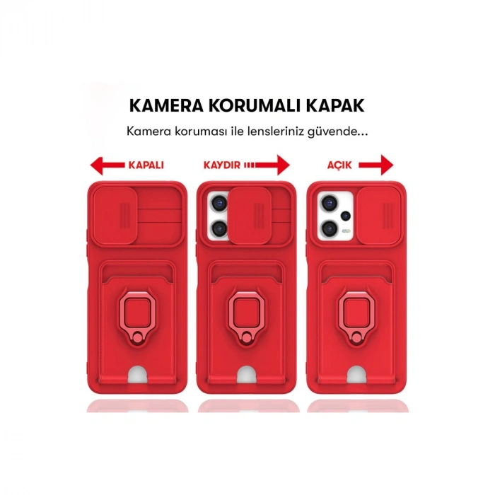 Xiaomi Redmi Note 12 Pro 5g Kılıf Zuma Kartvizitli Yüzüklü Silikon - Kırmızı