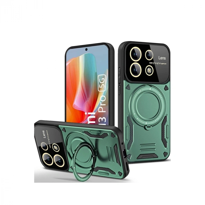 Xiaomi Redmi Note 13 Pro 5g Kılıf Joy Lens Standlı Kapak - Koyu Yeşil