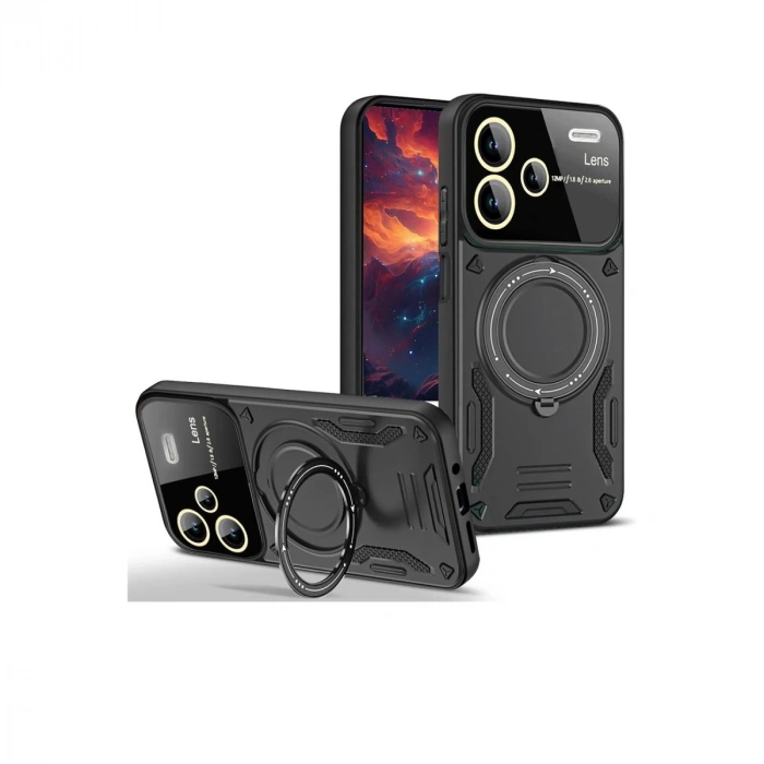 Xiaomi Redmi Note 13 Pro Plus Joy Lens Standlı Kapak - Siyah