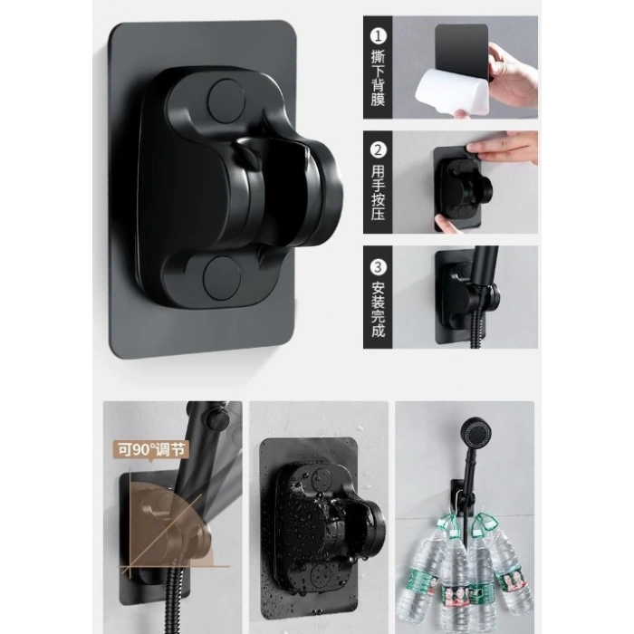 Yapışkanlı Duş Başlığı Tutucu Ayarlı Siyah (5324)