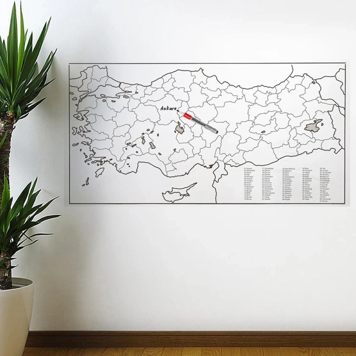 Yazılabilir Türkiye Haritası Manyetik Duvar Stickerı 110 x 56 cm (5324)