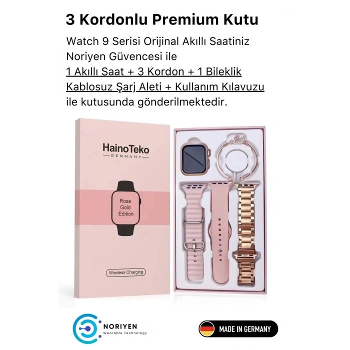 Yeni Nesil 3 Kordonlu Kadın Akıllı Saat Spor Ve Sağlık Sensörlü Watch 9 Series Tasarım Saat Pembe