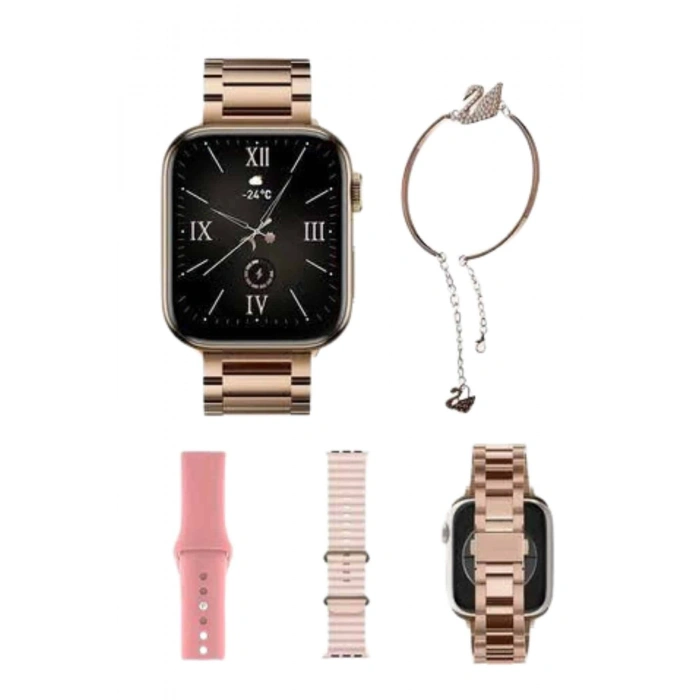 Yeni Nesil Kadın Akıllı Saat Rose Gold Android ve İos Uyumlu