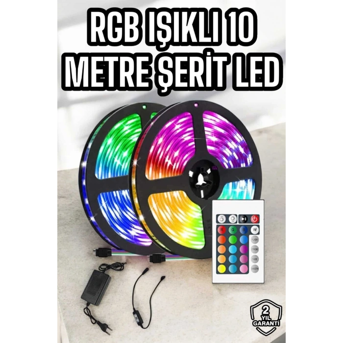 Yeni Nesil Rgb Işıklı 10metre Şerit Led Kumandalı Şarj Edilebilir