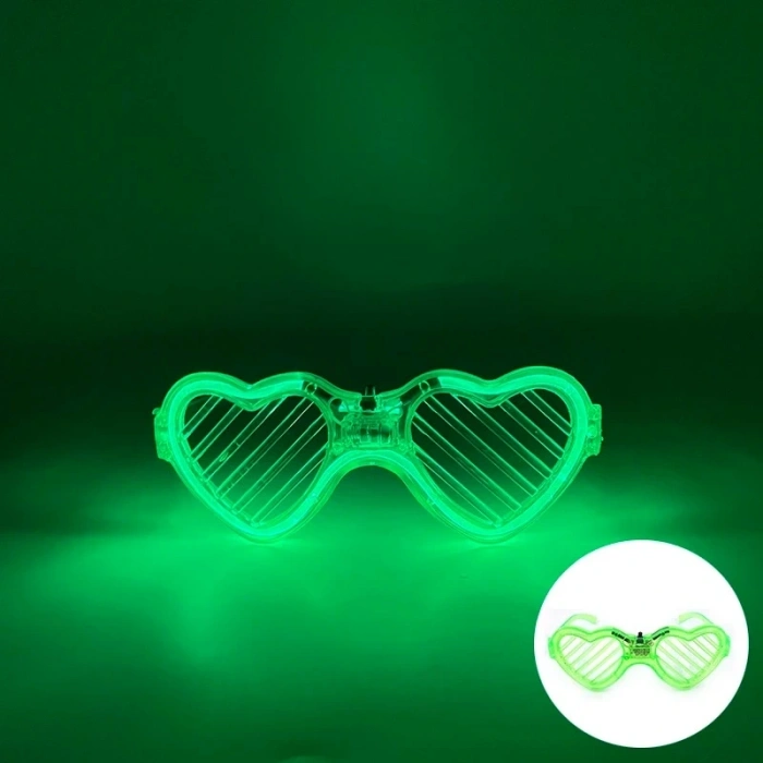 Yeşil Led Işıklı Kalp Gözlük – 3 Modlu Parti & Glow Gözlüğü