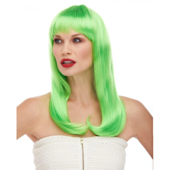 Yeşil Renk Uzun Düz Parti Peruğu (5324)