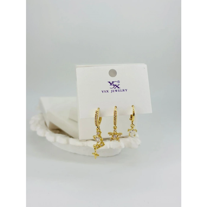 Yıldız Detaylı Üçlü Kombin Küpe - Kp00547
