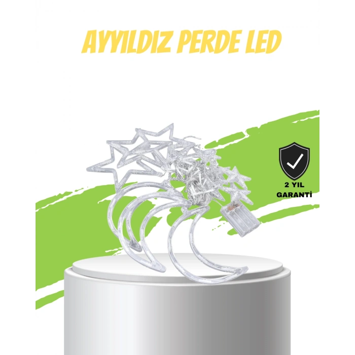 Yıldız Ve Ay Figürlü Pilli Perde Led Romantik Dekoratif Işık