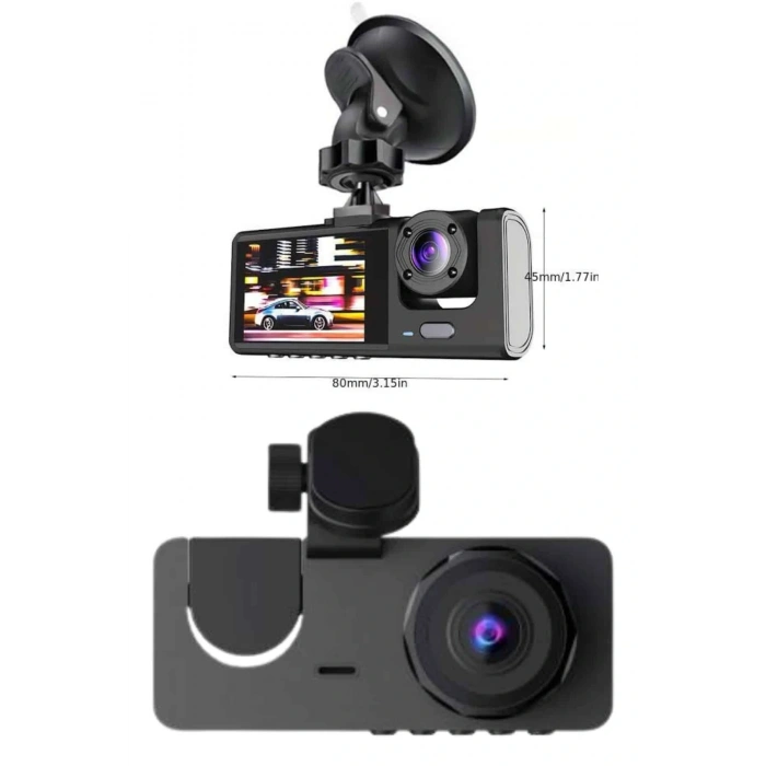 Yol Kayıt Araç Kamerası Hd Dvr 3 Kameralı 2.0in Ekranlı Ön İç Arka