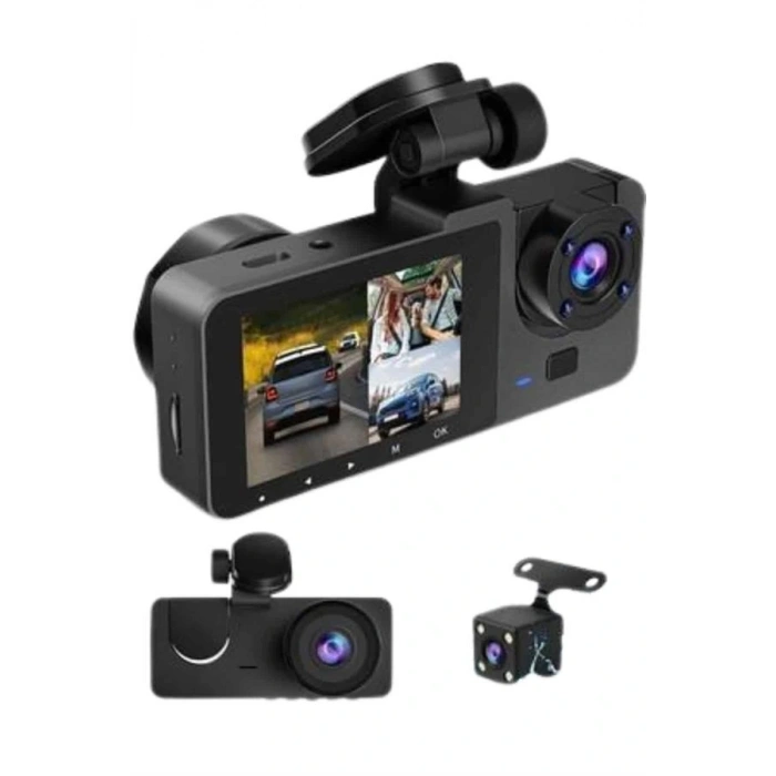 Yol Kayıt Araç Kamerası Hd Dvr 3 Kameralı 2.0in Ekranlı Ön İç Arka